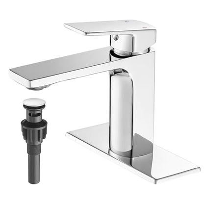GENBONS Chrome Bathroom Faucets 1 Hole Single Handle Bathroom Vanity Sink Faucet with Pop-up Drain and Faucet Supply Lines Rv Lavatory Vessel Faucet Basin Mixer Tap | Pop Up Drain | Modern 1 or 3 Hole Basin Mixer Tap Washbasin Vanity Faucet | cUPC Supply