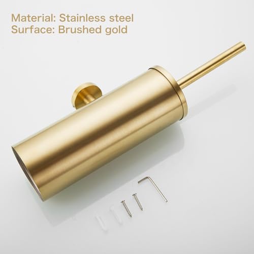 AIREMOEN 1PCS Brushed Gold Wall-Mounted Toilet Brush and Holder Set, 304 Stainless Steel Handle Toilet Brush Holder, Toilet Brush and Plunger Set, Bathroom Wall-Mounted Compact Toilet Brush Holder
