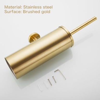 AIREMOEN 1PCS Brushed Gold Wall-Mounted Toilet Brush and Holder Set, 304 Stainless Steel Handle Toilet Brush Holder, Toilet Brush and Plunger Set, Bathroom Wall-Mounted Compact Toilet Brush Holder