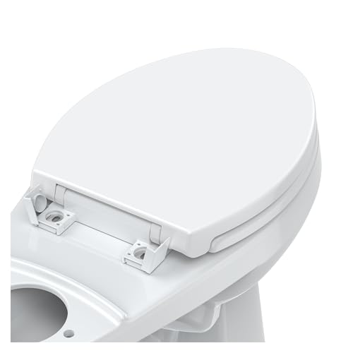 Elongated Toilet Seat 19 Inch with Soft Close Lid, Quick Release for Easy Cleaning, Closed Front Oval Design, Grip-Tight Bumpers, Quick Attach Hardware Included, Fits Most Elongated Toilets, White