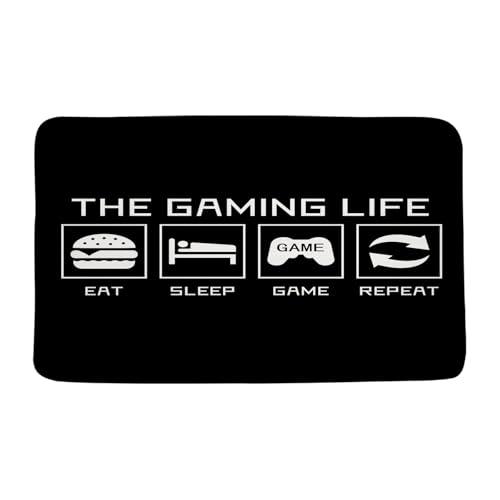 Game Life Bath Mat Modern Gamer Funny Quote Eat Sleep Game Repeat Microfiber Memory Foam Bathroom Decor Home Entry Kitchen Bedroom Floor Rug,Black White,17.8“x29.5 - size: 1'6" x 2'6" (Rectangular)