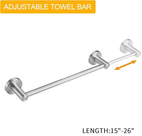 BESy Adjust Towel Bar Towel Racks for Bathroom Wall Mounted Brushed Nickel | Adjust 15" to 26" Rustproof, Stainless Steel Towel Holder, Wall Mounted for Bathroom Accessories, Heavy Duty, Space Saving - color: Brushed Nickel