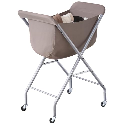 ELYKEN Laundry Basket with Wheels, Collapsible Laundry Hamper, Camel Brown | Removable Liner Bag, Foldable Design, Sturdy Metal Frame, 4 Casters, 32”H Laundry Cart for Bedroom, Bathroom & Laundry Room - color: Camel Brown, size: 23.2"L x 13"W x 32"H