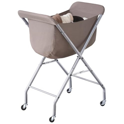 ELYKEN Laundry Basket with Wheels, Collapsible Laundry Hamper, Camel Brown | Removable Liner Bag, Foldable Design, Sturdy Metal Frame, 4 Casters, 32”H Laundry Cart for Bedroom, Bathroom & Laundry Room - color: Camel Brown, size: 23.2"L x 13"W x 32"H