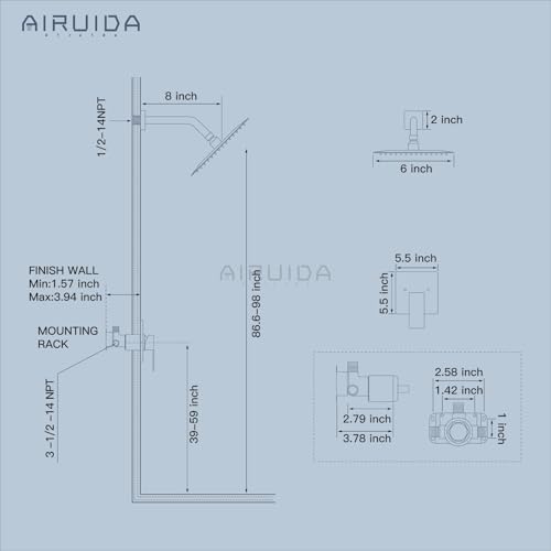 Airuida Shower Faucet Set,6 Inch Shower Valve Kit,Matte Black | Male Threads,Rough-in Valve Shower Trim Kit,Single Handle Control Shower Set - color: Matte Black, size: 6 Inch