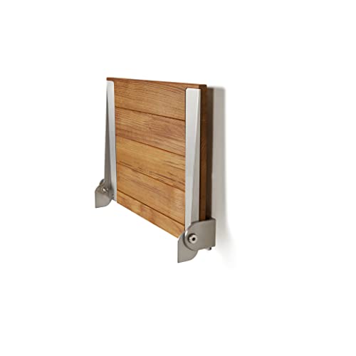 Seachrome18 inch Silhouette Slimline Folding Wall Mount Shower Bench Seat, Natural Teak Wood with Silver Frame - color: Teak Wood With Silver Frame