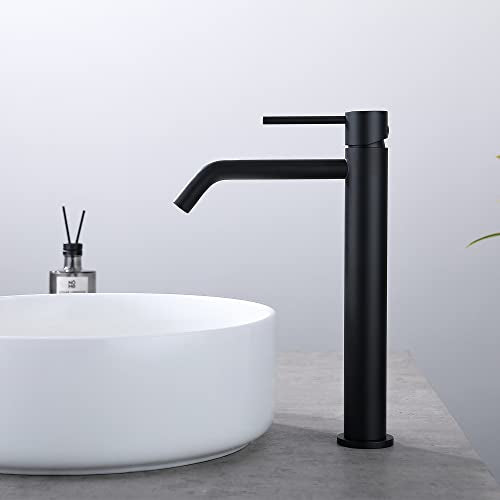 Black Vessel Sink Faucet with Drain Assembly and cUPC Supply Lines, JXMMP Stainless Steel Matte Black Faucets for Bathroom Sink, Tall Bathroom Faucet JXM1001BK - color: Black, size: Tall Faucet
