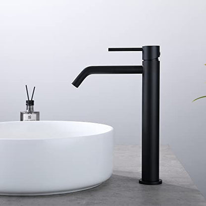 Black Vessel Sink Faucet with Drain Assembly and cUPC Supply Lines, JXMMP Stainless Steel Matte Black Faucets for Bathroom Sink, Tall Bathroom Faucet JXM1001BK - color: Black, size: Tall Faucet