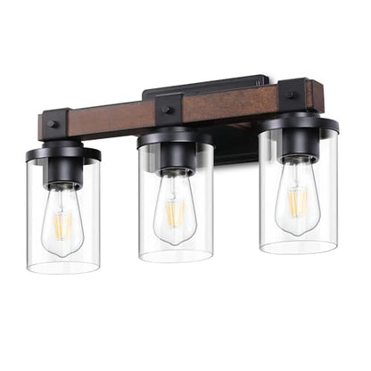 EDISHINE Farmhouse Vanity Lights for Bathroom, 3-Light Bathroom Vanity Lights Over Mirror, Wall Sconce with Clear Glass Shades for Vanity Table, Living Room(E26 Base) (Pack of 2) - size: 3-Light with Clear Glass Shade (Pack of 2)