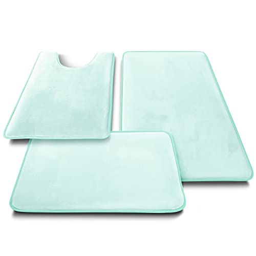 Clara Clark 3 Piece Bathroom Rugs Bath Mat Set, Velvet Memory Foam Bath Mats for Bathroom - Non-Slip, PVC Backing Bath Rugs, Washable - Dries Quickly, Blue - color: Light Blue