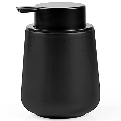 BosilunLife Ceramic Soap Dispenser - Dish Soap Dispenser for Bathroom 12Oz | Refillable Liquid Hand Wash Dispenser for Essential Oil, Lotion Soap, Black - color: Matte Black
