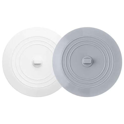 Vaincre 2PCS 5" Universal Silicone Bathtub Drain Stopper with Suction Seal | White and Gray, Leak Proof, Hair Trapping, Universal Fit, For Tub Sink Laundry Drain, Bathroom Kitchen Use, Easy Clean - color: Grey+white