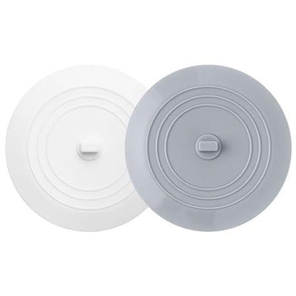 Vaincre 2PCS 5" Universal Silicone Bathtub Drain Stopper with Suction Seal | White and Gray, Leak Proof, Hair Trapping, Universal Fit, For Tub Sink Laundry Drain, Bathroom Kitchen Use, Easy Clean - color: Grey+white