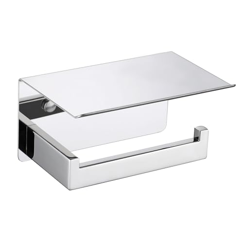 LANC Chrome Toilet Paper Holder with Shelf, Toilet Paper Roll Holder with Shelf for Bathroom Washroom Wall Mounted, 304 Stainless Steel Tissue TP Holder Silver, A8367CP - color: Chrome Polished, size: Right