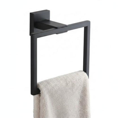 Homeowners Square Towel Ring, Stainless Steel Wall Mount Hand Towel Holder for Bathroom Vanity - color: Black