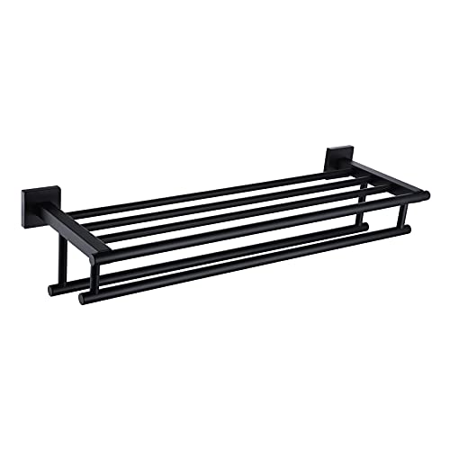 KOKOSIRI Bath Towel Rack with Double Towel Bars Bathroom Towel Shelf 24 Inch Towel Holder Wall Mounted Stainless Steel, Matte Black, B6005BK-L24 - color: Matte Black, size: 24 Inch