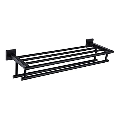 KOKOSIRI Bath Towel Rack with Double Towel Bars Bathroom Towel Shelf 24 Inch Towel Holder Wall Mounted Stainless Steel, Matte Black, B6005BK-L24 - color: Matte Black, size: 24 Inch