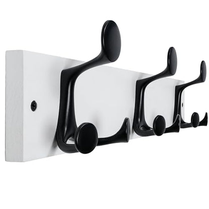 WEBI Coat Rack Wall Mount,17" Solid Wood Coat Hooks Wall Mounted Coat Hanger,16" Hole to Hole,Heavy Duty Hook Rack Rail,3 Triple Hooks for Hanging Coats,Jacket,Clothes,Hat,Backpack,White - color: White, size: 17 Inch