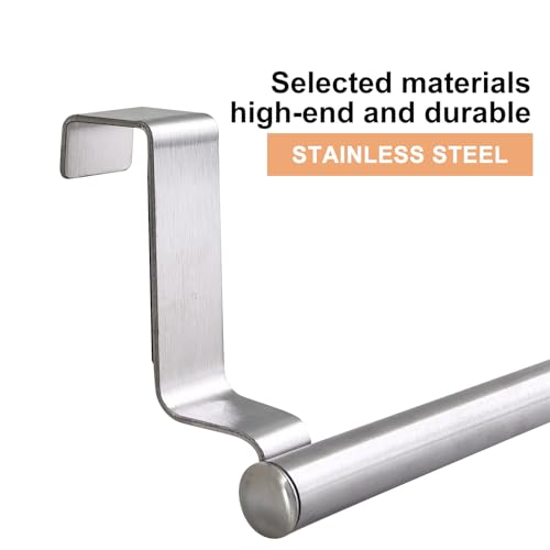 Mziart Over The Door Towel Rack for Bathroom Kitchen, 14 Inch Brushed Stainless Steel Over Cabinet Towel Bar with Hooks, Cupboard Towel Holder, Space-Saving Towel Hanger, Silver - size: 14 inch