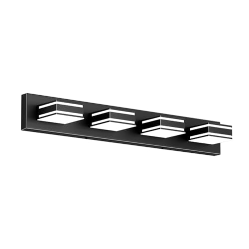 Ralbay Modern Black Vanity Light for Bathroom 4-Light 30inch Matte Black Modern LED Acrylic Bathroom Wall Lighting Fixtures Over Mirror - color: Black, size: 30 inch