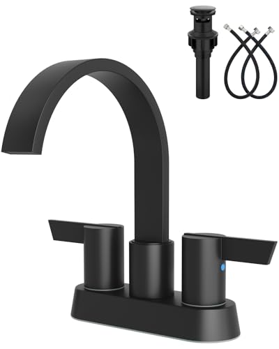 Matte Black Bathroom Faucet,4 Inch Centerset 2-Handle Waterfall | Includes Pop-Up Drain,24-Inch Supply Lines,Mounting Hardware,SUS304 Stainless Steel Construction,And A 360° Swivel Spout - color: Matte Black