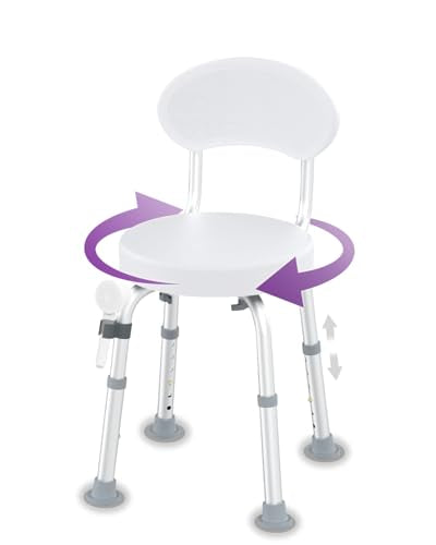 Swivel Shower Chair, 360° Non-Slip Shower Seat with Backrest for Elderly and Disabled, Height Adjustable Rotating Tub Bench for Seniors Bathroom Inside Shower with Compact Frame (White) - color: White