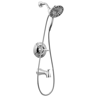 Delta Arvo 14 Series Chrome Bathtub Shower Faucet Set with In2ition 2-in-1 Dual Shower Head with Handheld Spray Combo, Valve Trim Kit, Chrome 144840-I (Valve Included) - color: Chrome