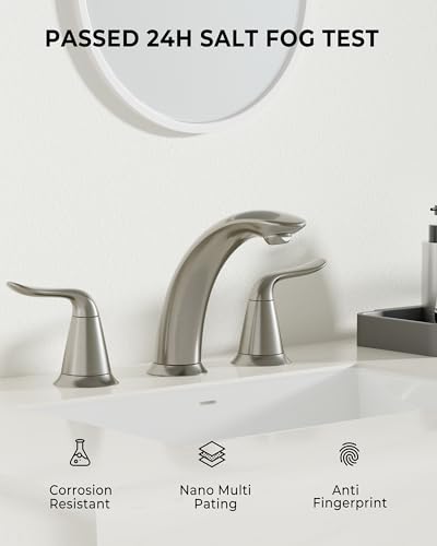 VXV Bathroom Faucet 3 Hole, 8 Inch Widespread Bathroom Sink Faucet for Lavatory Vanity with Pop-up Drain Brushed Nickel
