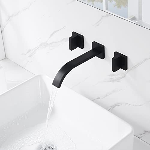 sumerain Black Bathroom Faucet Wall Mount Lavatory Faucet Includes Rough in Valve - color: Matte Black