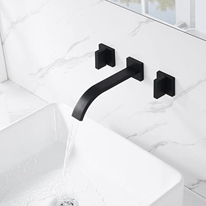 sumerain Black Bathroom Faucet Wall Mount Lavatory Faucet Includes Rough in Valve - color: Matte Black