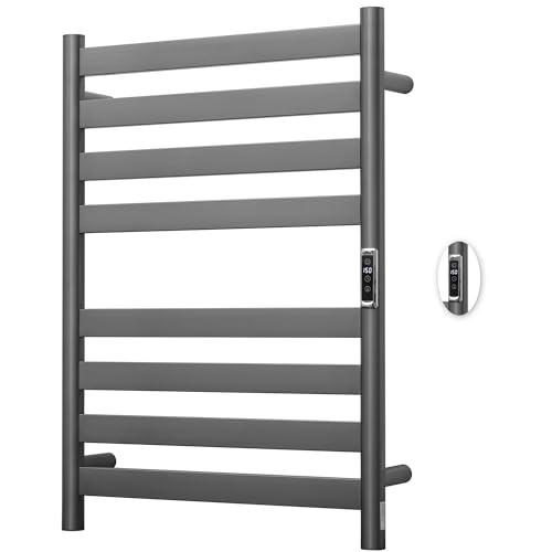 Heated Wall Mounted Electric Towel Warmer Rack,Timer & Temperature Control, 8 Bar Stainless Steel Towel Heater for Bathroom (Gunmetal Grey, 8 Bars) - color: Gunmetal Grey, size: 8 Bars