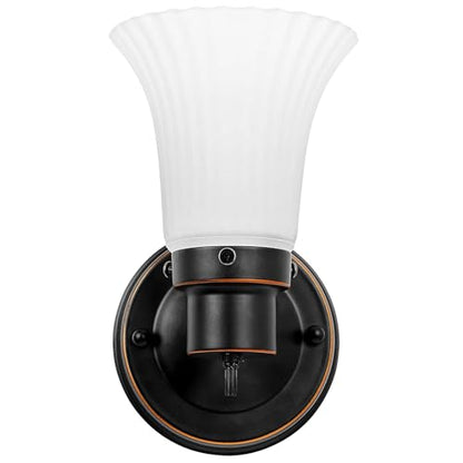 Design House Village Traditional 1-Light Indoor Dimmable Wall Sconce, Frosted Flute Glass, Twist On/Off Switch, Bathroom Bedroom Hallway, Oil-Rubbed Bronze, 8.25 in H x 5.1 in W, Uses 60W Bulb, 505115 | Dimmable, Wall Mount, Traditional, Steel, Lighting,