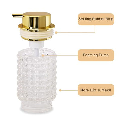 Glass Foaming Soap Dispenser, Clear Foam Hand Soap Dispenser, Bathroom 12 Oz Large Bottle with Gold Pump, Refillable Lotion Pump Container for Bathroom, Kitchen,Hand Soap, Dish Soap, Shampoo - color: Transparent