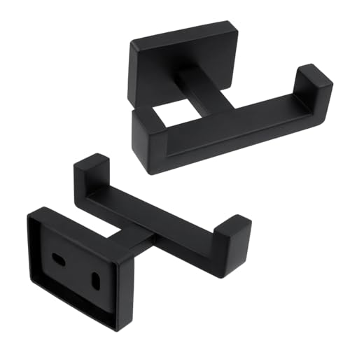 Double Hooks, Matte Black, 4 Inch, 1Pc | Stainless Steel Robe & Towel Hook, Modern Style Hotel Wall Mount, Decorative Coat Hooks For Bathrooms