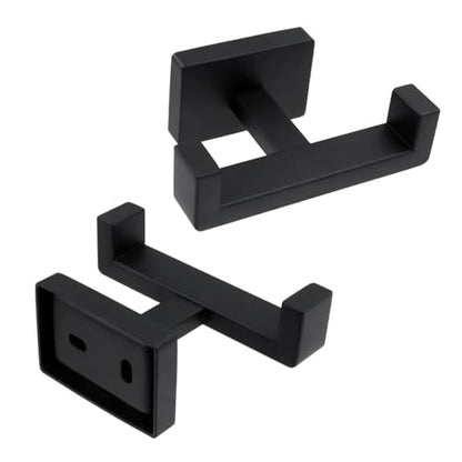 Double Hooks, Matte Black, 4 Inch, 1Pc | Stainless Steel Robe & Towel Hook, Modern Style Hotel Wall Mount, Decorative Coat Hooks For Bathrooms