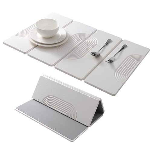 Foldable Stone Dish Drying Mat for Kitchen Counter, Diatomaceous Earth Drying Mat with Non-Slip Backing, Heat Resistant Multifunctional Mat for Kitchen & Bathroom, Instant water absorption-(24"×16") - color: White