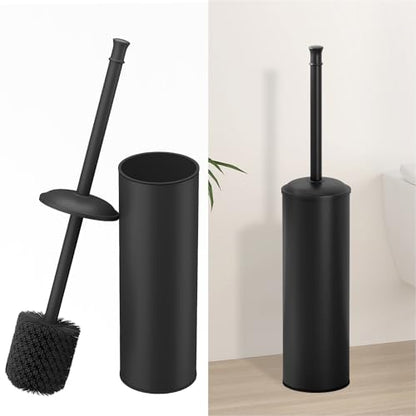 Toilet Brush and Holder, Toilet Cleaner Bowl Set with Two Brush with Extra Long Handle, Durable Bristles Toilet Scrubber and Covered Holder, Drip-Proof Stainless Steel Matte Black - color: Matte Black