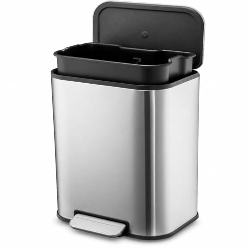 GarveeHome 5.3 Gallon Trash Can, Stainless Steel Step Trash Can, Silver | Soft Close Lid, Foot Pedal and Removable Inner Bucket, Rectangular Garbage Can for Kitchen, Bathroom, Office, Living Room - color: Stainless Steel, size: 20 L