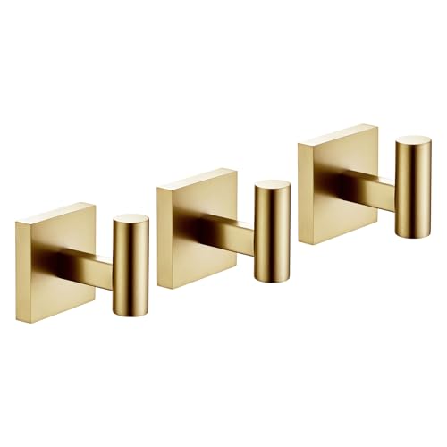 KOKOSIRI Robe Hooks Bathroom Towel Coat Hook for Bath Kitchen Wall 3 Pack Brushed Gold Stainless Steel B1013BG-P3 - color: Brushed Gold, size: 3 Pack