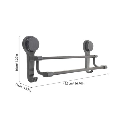 WOONEKY Double Towel Rail Suction Cup Bathroom Rack 40cm Gunmetal No Drill Wall Mount Towel Holder for Shower and Kitchen Glass Tile