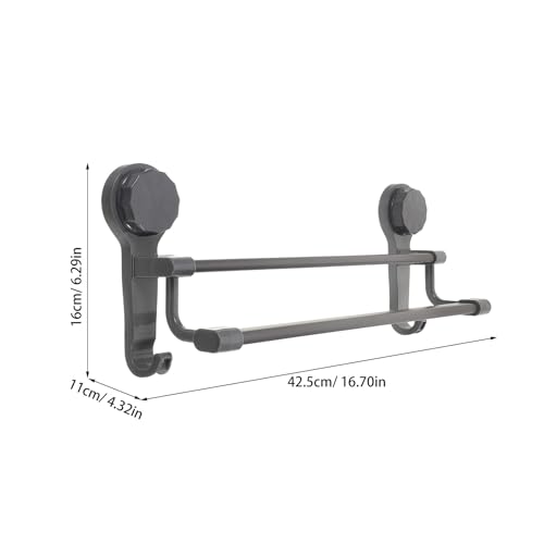 Double Suction Cup Towel Bar Rack 40cm Gunmetal Gray No Drill Wall Mount Bathroom Towel Holder Bathroom Accessory Space-Saving No-Punch Installation
