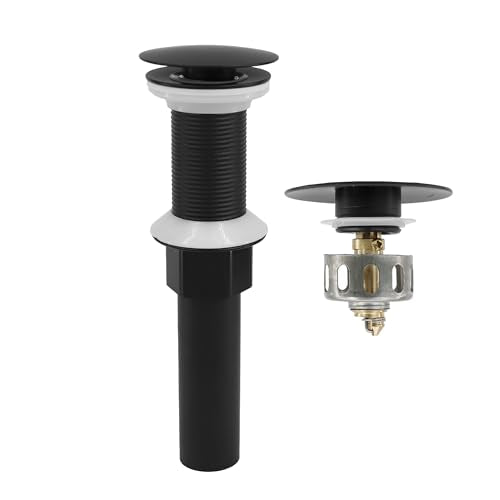 Bathroom Sink Drain,Drain Stopper Bathroom Sink Without Overflow,Pop Up Drain Assembly with Detachable Strainer Basket,Built-in Anti-Clogging, Stainless Steel Nut Mattle Black - color: Matte Black-big Cap, style: Without Overflow