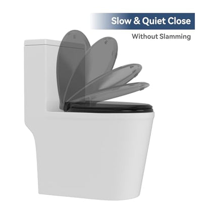 JINGZE Round Toddler Toilet Seat Adult/Child,Built-In Potty Training Seat, Soft Quiet Close Non-Slip Seat,Magnetic Kids Seat and Cover,Black - color: Black, size: Round 16.5inch with Baby Seat