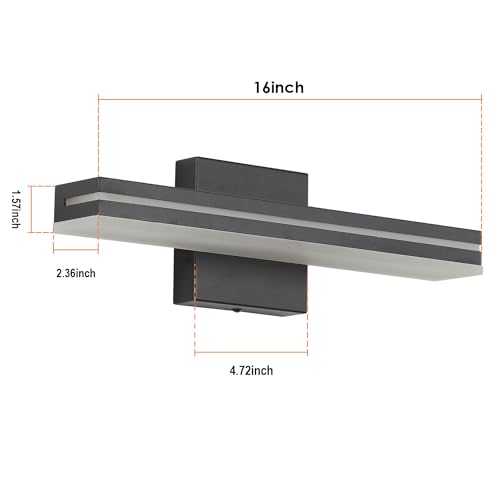 SineRise 16-Inch LED Modern Bathroom Vanity Light Bar, Matte Black Modern Acrylic Bathroom Wall Lighting Fixtures Over Mirror (Cool White 6000K) - color: Black-Cool White, size: 16-Inch