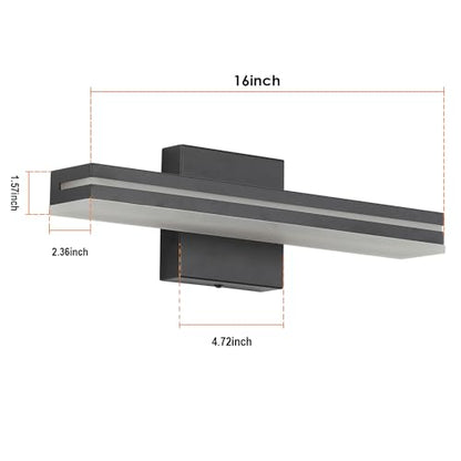 SineRise 16-Inch LED Modern Bathroom Vanity Light Bar, Matte Black Modern Acrylic Bathroom Wall Lighting Fixtures Over Mirror (Cool White 6000K) - color: Black-Cool White, size: 16-Inch