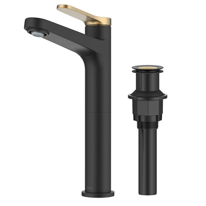 KRAUS Indy Bathroom Faucet for Vessel Sink in Spot-Free Brushed Brass/Matte Black with Single Handle, Pop Up Drain and Supply Lines, KVF-1410SFBBMB - color: Spot Free Brushed Brass/Matte Black, style: Vessel