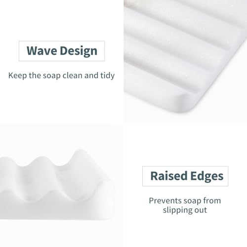 2 Pcs Soap Holder for Bathroom, Marble Soap Dish for Kitchen Countertop, Soap Tray with Creative Wavy Design, Soap Saver for Bath Tub, Sponges, African Natural Stone(Namib Bianco) - color: Namib Bianco