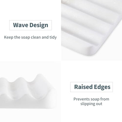 2 Pcs Soap Holder for Bathroom, Marble Soap Dish for Kitchen Countertop, Soap Tray with Creative Wavy Design, Soap Saver for Bath Tub, Sponges, African Natural Stone(Namib Bianco) - color: Namib Bianco