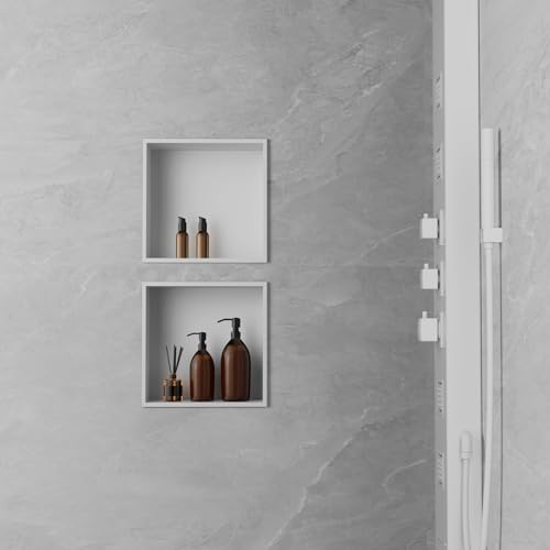Achelous Stainless Steel Insert Shower Niche 12" X 12" NO Tile Needed, Bathroom Wall Recessed Shelf Organizer, Wall-inserted Caddy, Matte White - color: Matte White, size: 12" X 12"