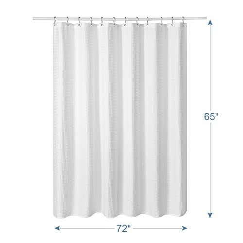 AmazerBath Short Shower Curtain 72x65 Inches, White Shower Curtain Waffle Textured, Heavy Duty 240GSM, Fabric Shower Curtain, Hotel Quality Bathroom Shower Curtains, Thick and Heavy - color: White, size: 72"W x 65"L (Pack of 1)